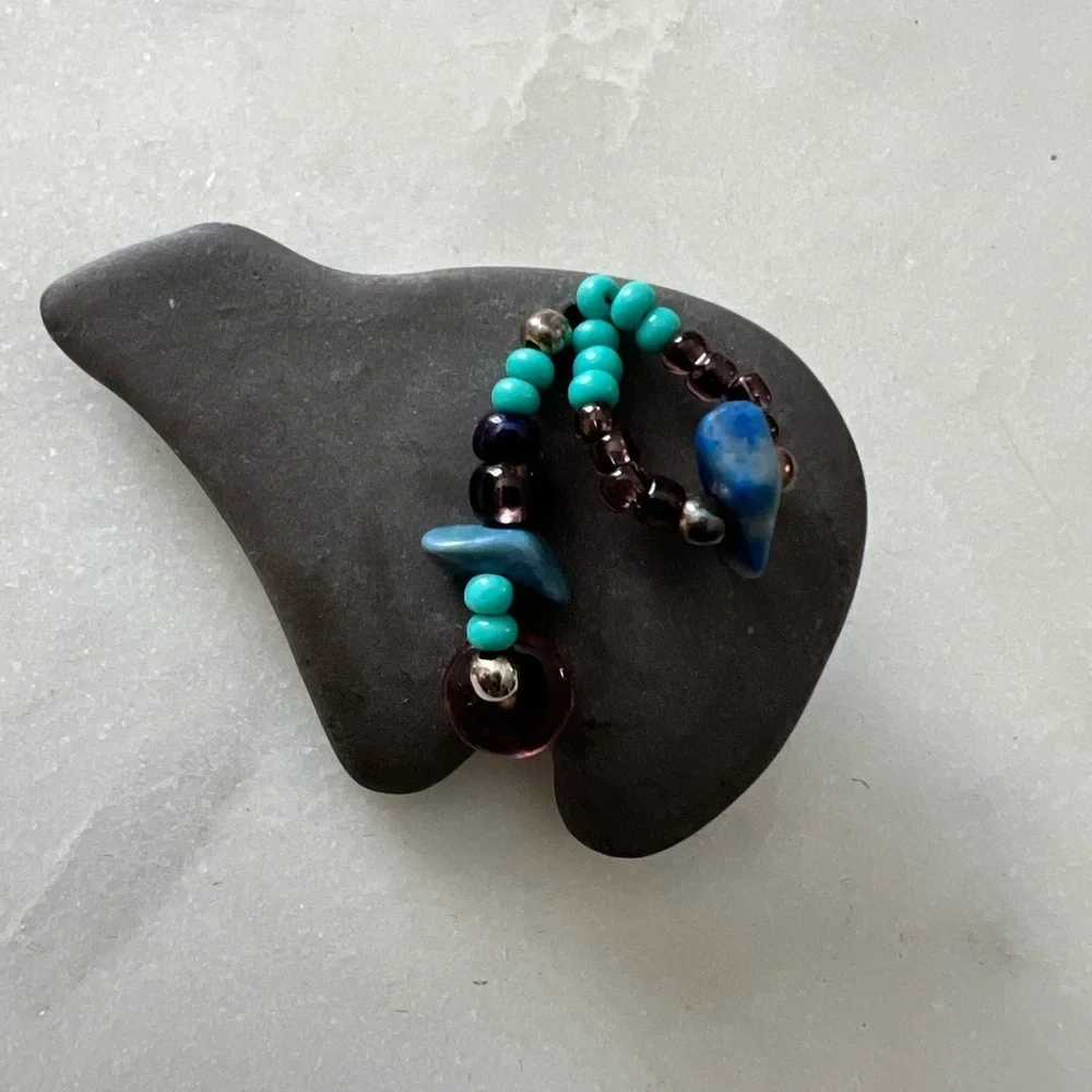 Vintage Turquoise color and Blue Beaded Brooch with stone shaped bear